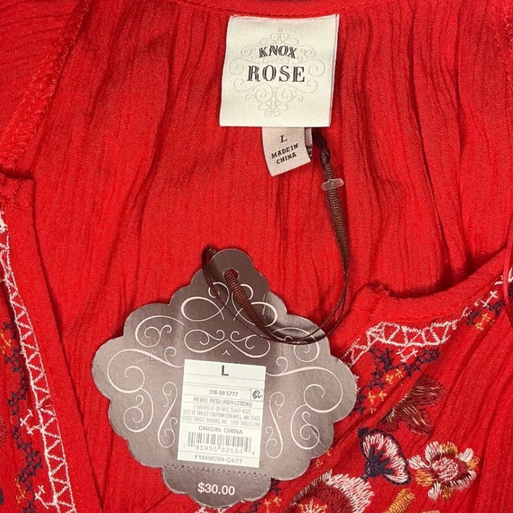 Knox Rose Boho Red Embroidered Tiered Dress Size Large Festival Cottagecore - Picture 3 of 10